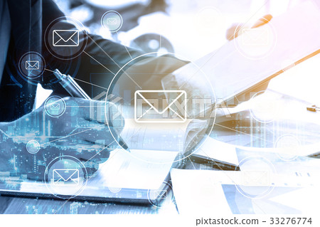 businessman writes business plan and email network businessman writes business plan and email network 33276774