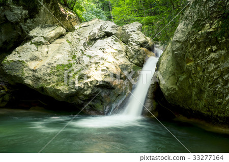 Waterfall on a Mountain River of Crimea 33277164