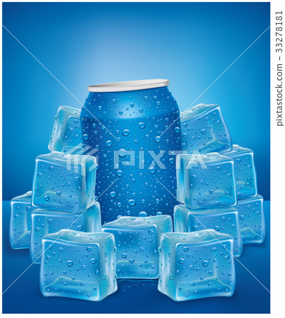 Blue Aluminum Tin Cans in ice cubes 33278181