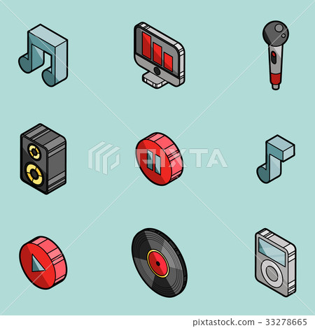Music color outline isometric icons Music color outline isometric icons 33278665