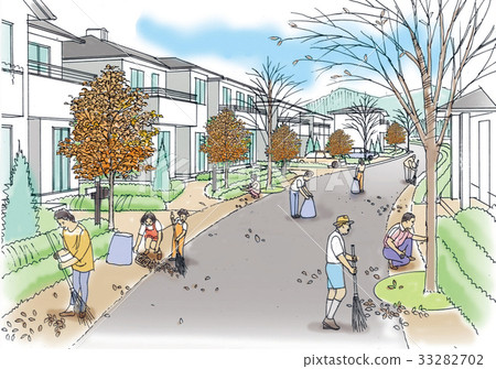 People in the town association cleaning the fallen leaves City leaves Falled leaves Withered leaves City image Family Women People in the town association cleaning the fallen leaves City leaves Falled leaves Withered leaves City image Family Women 33282702