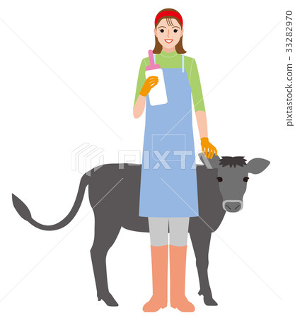 奶牛農婦女和小牛 33282970