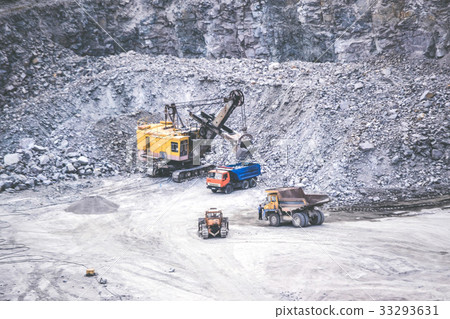 huge excavator, truck and man standing  33293631