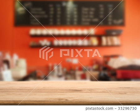 wooden counter top with cafe background wooden counter top with cafe background 33296730