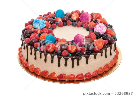 Delicious fruit cake with berries and chocolate Delicious fruit cake with berries and chocolate 33298987