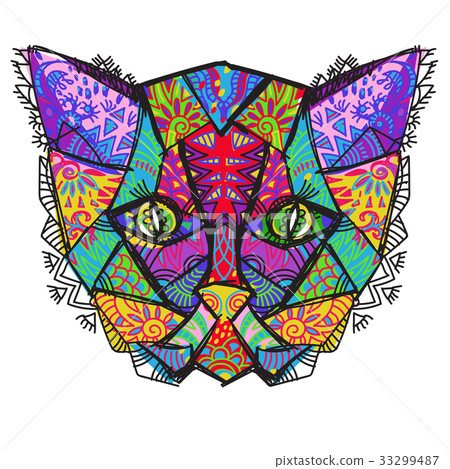 Hand drawn doodle outline cat head Hand drawn doodle outline cat head 33299487