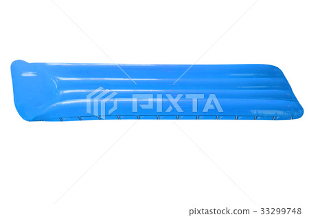Blue inflatable floating pool raft mattress. Blue inflatable floating pool raft mattress. 33299748