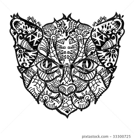 Hand drawn doodle outline cat head 33300725