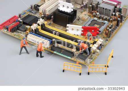 engineers repairing circuit mother board 33302943