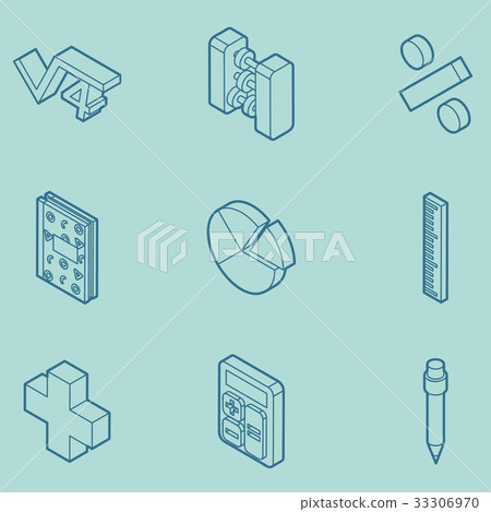 Algebra color outline isometric icons Algebra color outline isometric icons 33306970
