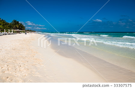 Caribbean beach panorama, Tulum, Mexico Caribbean beach panorama, Tulum, Mexico 33307575