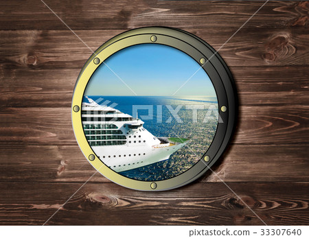The ship window with sea or ocean and cruise liner 33307640