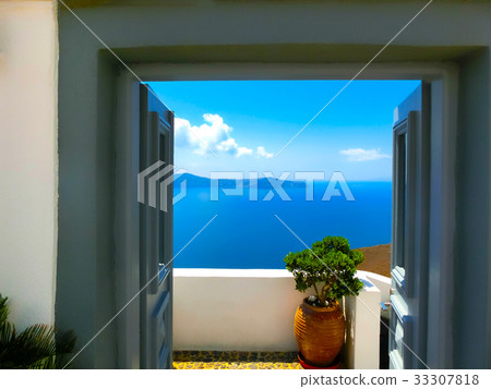 Beautiful sea view from the balcony. Santorini 33307818