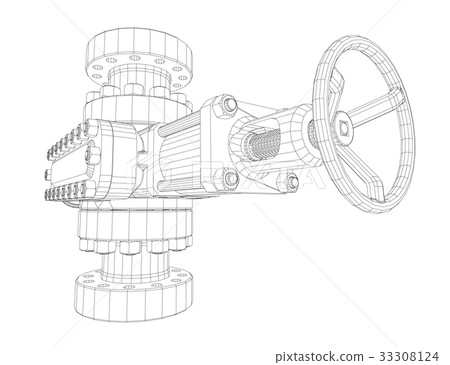 Blowout preventer. Wire frame style Blowout preventer. Wire frame style 33308124