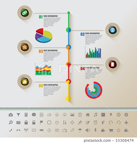 Colorful buttons timeline with set of icons 33308474
