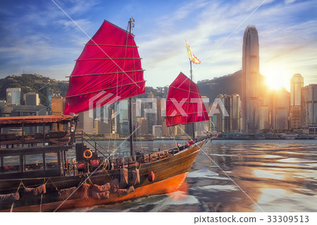Vintage sail boat fron victoria port to Hongkong Vintage sail boat fron victoria port to Hongkong 33309513