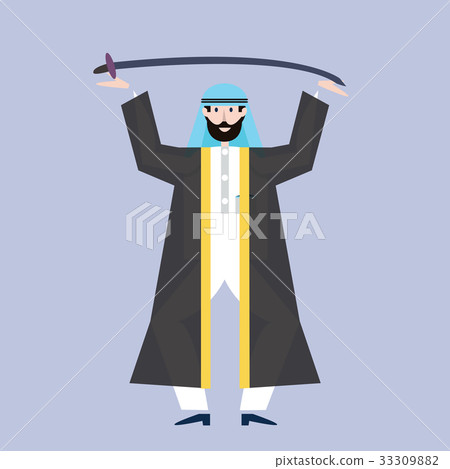 Arab man in black national dress holding a sword Arab man in black national dress holding a sword 33309882