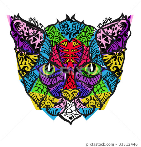 Hand drawn doodle outline cat head 33312446