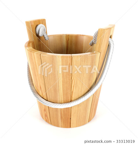 Wooden bucket isolated on white background 33313019