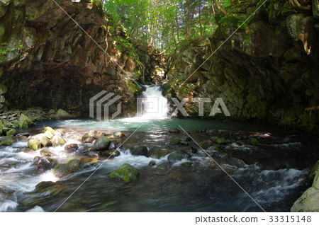 Chiba Yubi圓頂（廣角）Shinshu Matsumoto Norikura高平原瀑布小Oono河的岩石在圓頂形狀縮放 33315148