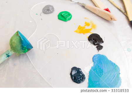 Colorful palette top view. Art studio 33318533