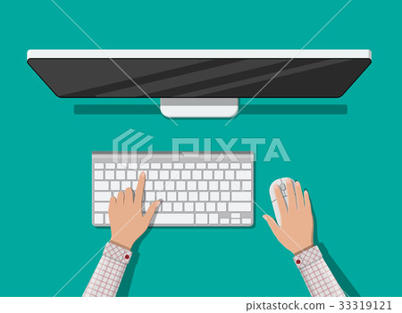 Desktop computer with keyboard and mouse Desktop computer with keyboard and mouse 33319121
