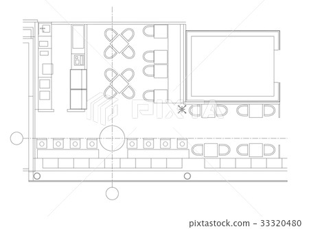 Standard cafe furniture symbols on floor plans 33320480