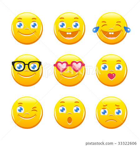 Cute cartoon emoticons. Emoji icons. Smiley faces 33322606