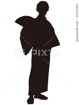 Silhouette Yukata men Bon dance Festival Yukata figure Man standing with a fan 33322955