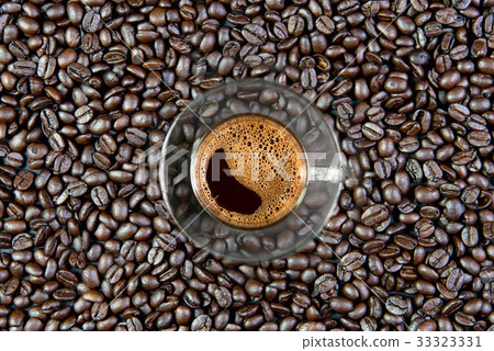 espresso in a glass on wooden table 33323331