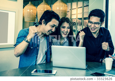 Group Of Asian Business people with casual suit working with happy action in in the Office or coffee shop, people business group concept Group Of Asian Business people with casual suit working with happy action in in the Office or coffee shop, people business group concept 33323626