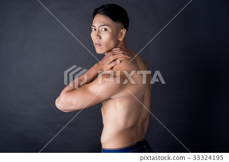 The portrait of a naked athlete showing his body and muscle The portrait of a naked athlete showing his body and muscle 33324195