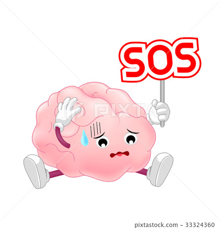 Human brain character holding SOS sign.  33324360