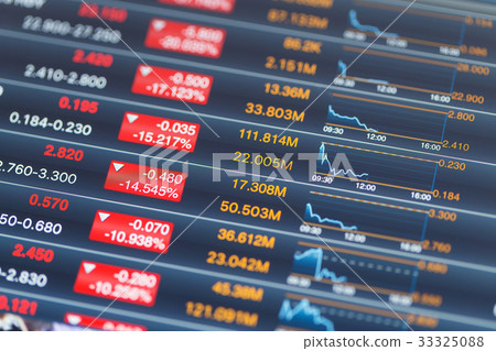 Digital stock market listing on a tablet screen 33325088