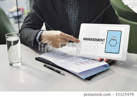 Illustration of economy financial planning piggy bank on digital talbet 33325479