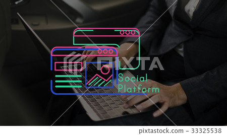 Hands working on laptop network graphic 33325538