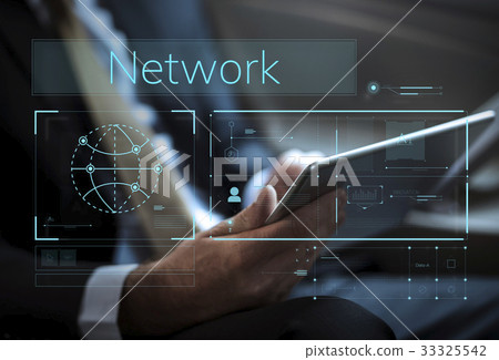Businessman connected with global communications network Businessman connected with global communications network 33325542