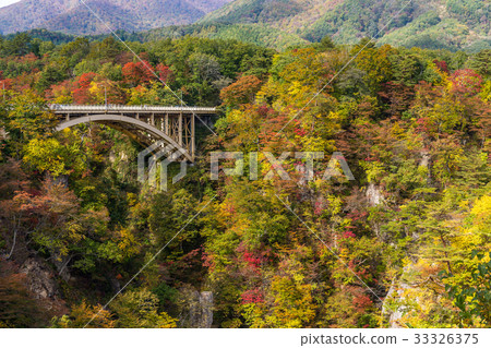 Bridge passing though Naruko Gorge in autumn Bridge passing though Naruko Gorge in autumn 33326375
