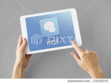 Hands Tablet Chat Conversation Bubble Graphic Hands Tablet Chat Conversation Bubble Graphic 33326547