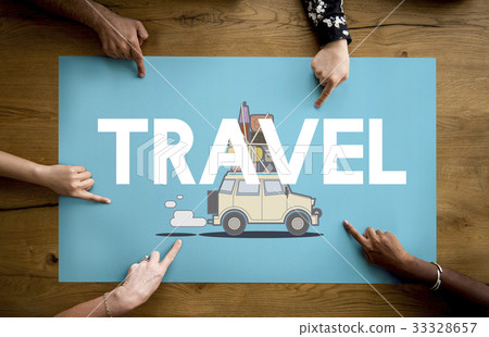 Hnads with illustration of discovery journey road trip traveling banner Hnads with illustration of discovery journey road trip traveling banner 33328657