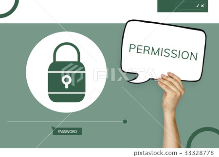 Hand holding banner with illustration of computer security system Hand holding banner with illustration of computer security system 33328778