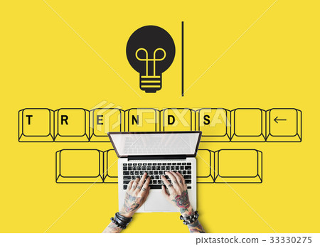 Trends on keyboard with light bulb icon 33330275