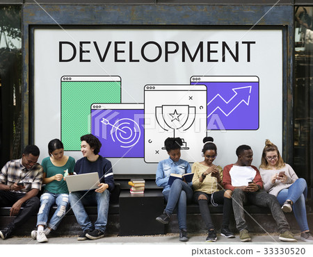 Network connection graphic overlay billboard on wall Network connection graphic overlay billboard on wall 33330520