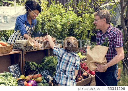 Greengrocer selling organic fresh agricultural product at farmer 33331206