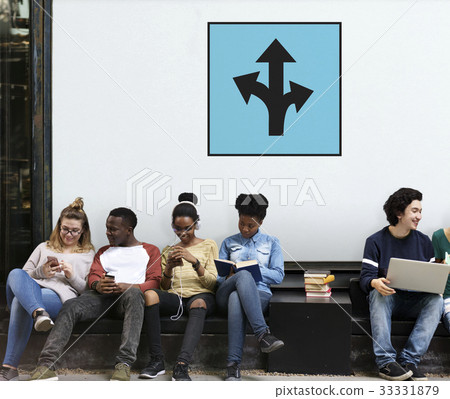 Three Ways Arrow Intersection Road Sign Three Ways Arrow Intersection Road Sign 33331879