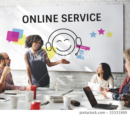 Group of people with illustration of contact us online customer services 33331989