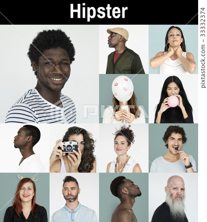 Set of Diversity People Face Expression Emotion Studio Collage 33332374