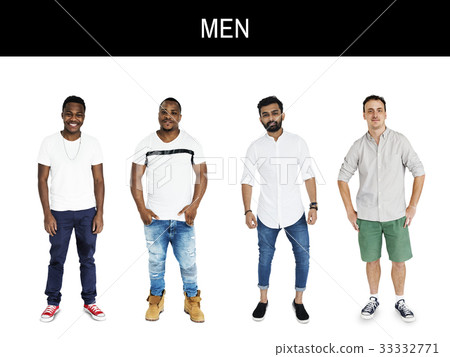 Diversity Adult Men Set Gesture Standing Together Studio Isolated Diversity Adult Men Set Gesture Standing Together Studio Isolated 33332771