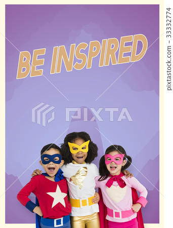 Group of superheroes kids with aspiration word graphic 33332774