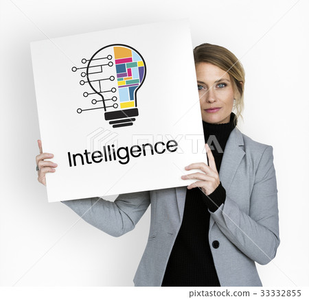 Woman holding billboard network graphic overlay 33332855